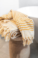 pom pom mustard Turkish bath towel