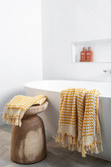 pom pom mustard Turkish bath towel