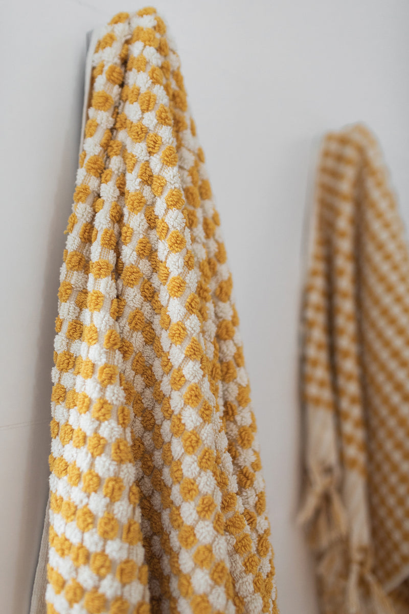 pom pom mustard Turkish bath towel